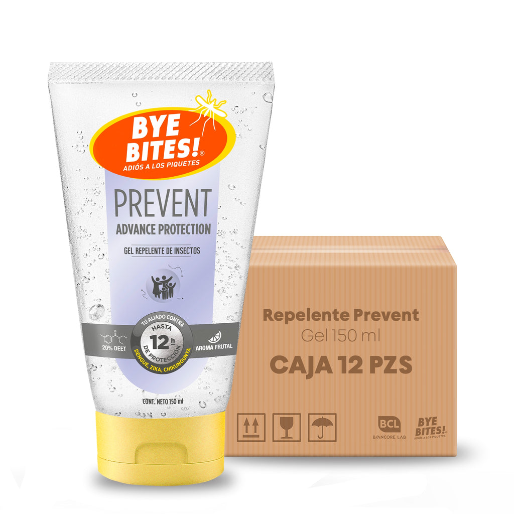 Caja 12 piezas Gel Repelente de Mosquitos e Insectos Prevent 150 ml – Protección 12 Horas | BYE BITES!