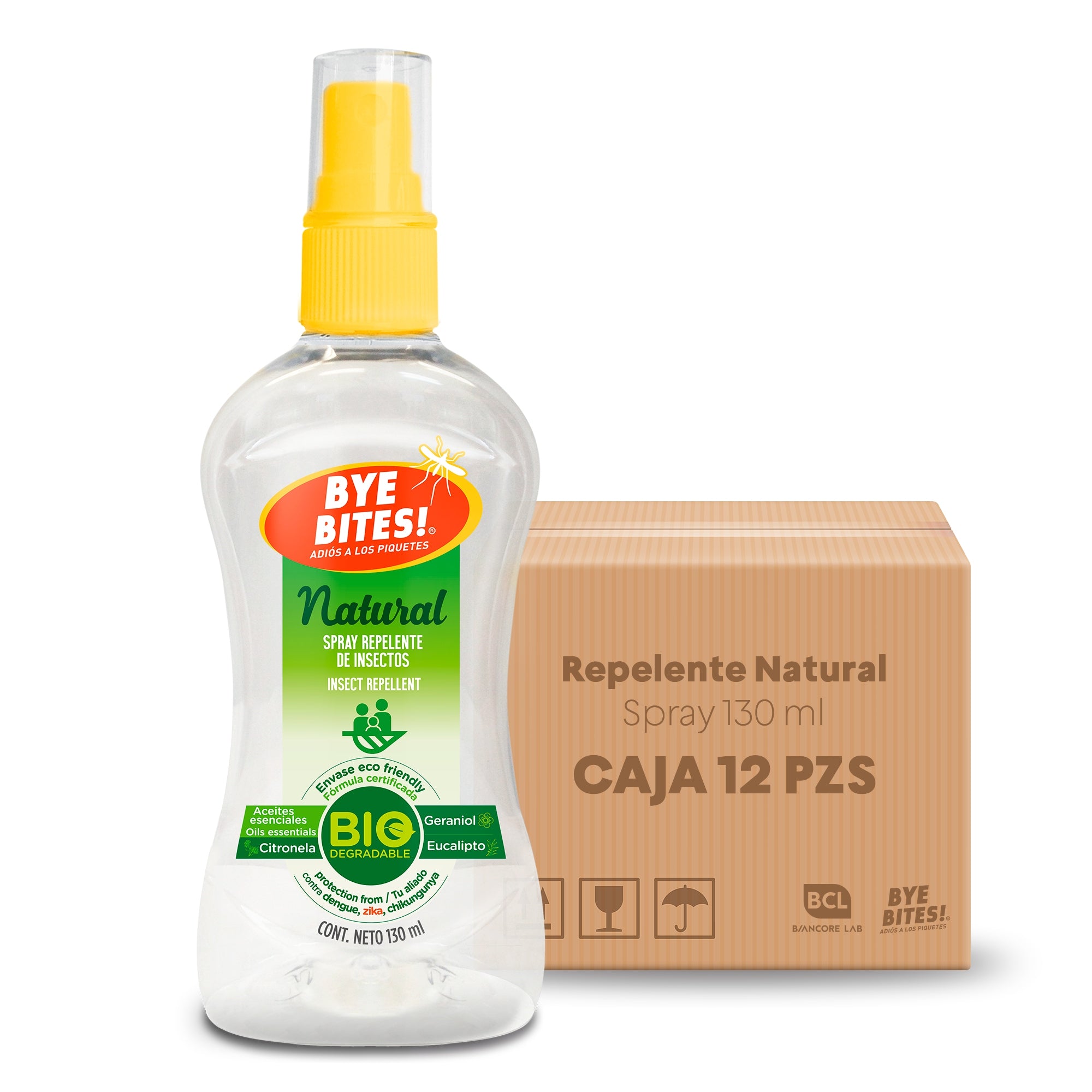 Caja 12 Piezas Spray Repelente de Mosquitos Natural 130 ml | BYE BITES!