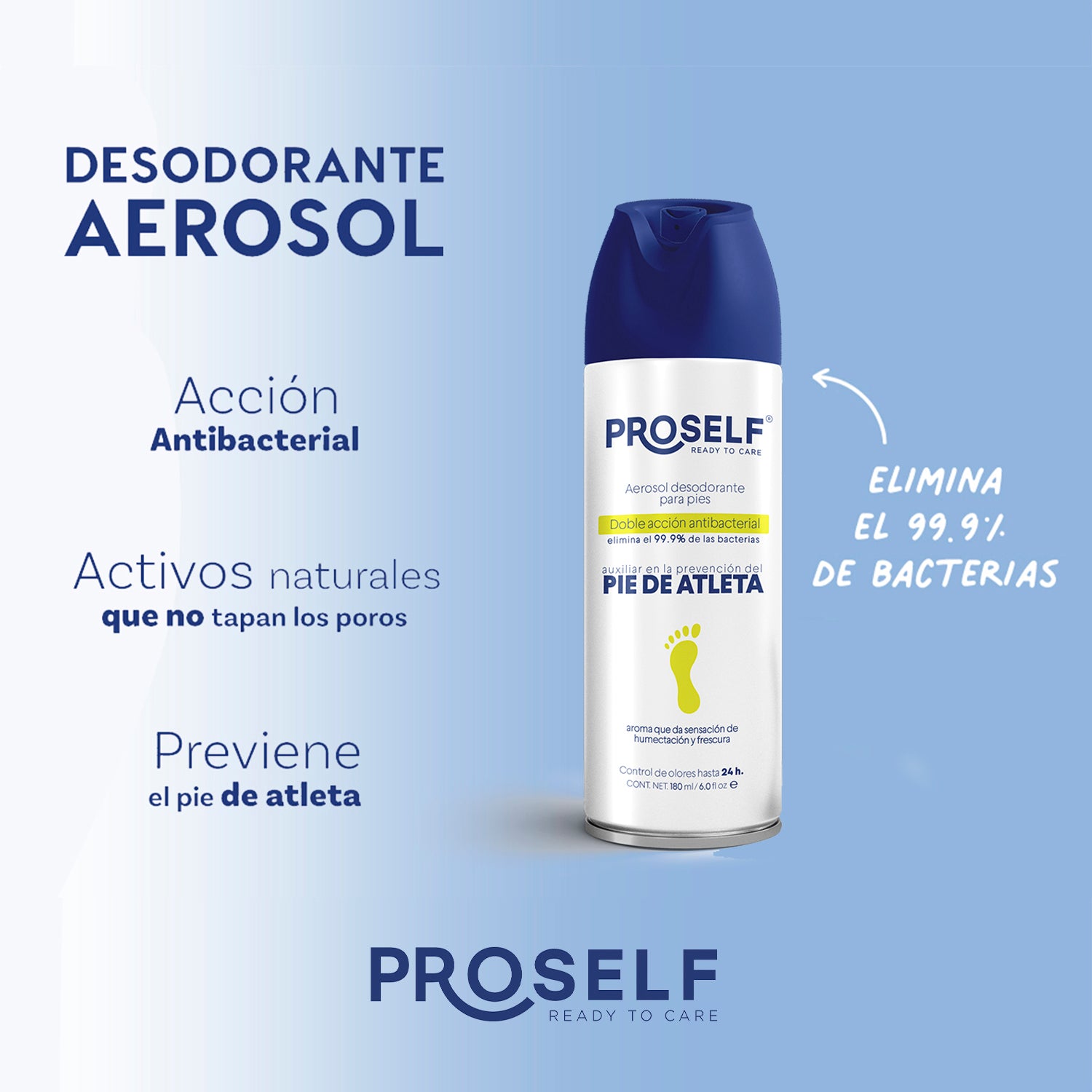 Desodorante para Pies en Aerosol 180 ml Prevención del Pie de Atleta y Control de Mal Olor | PROSELF