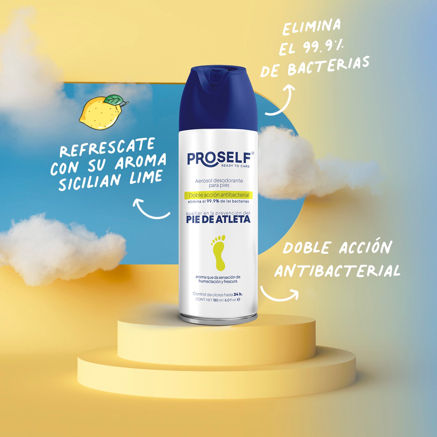 Desodorante para Pies en Aerosol 180 ml Prevención del Pie de Atleta y Control de Mal Olor | PROSELF