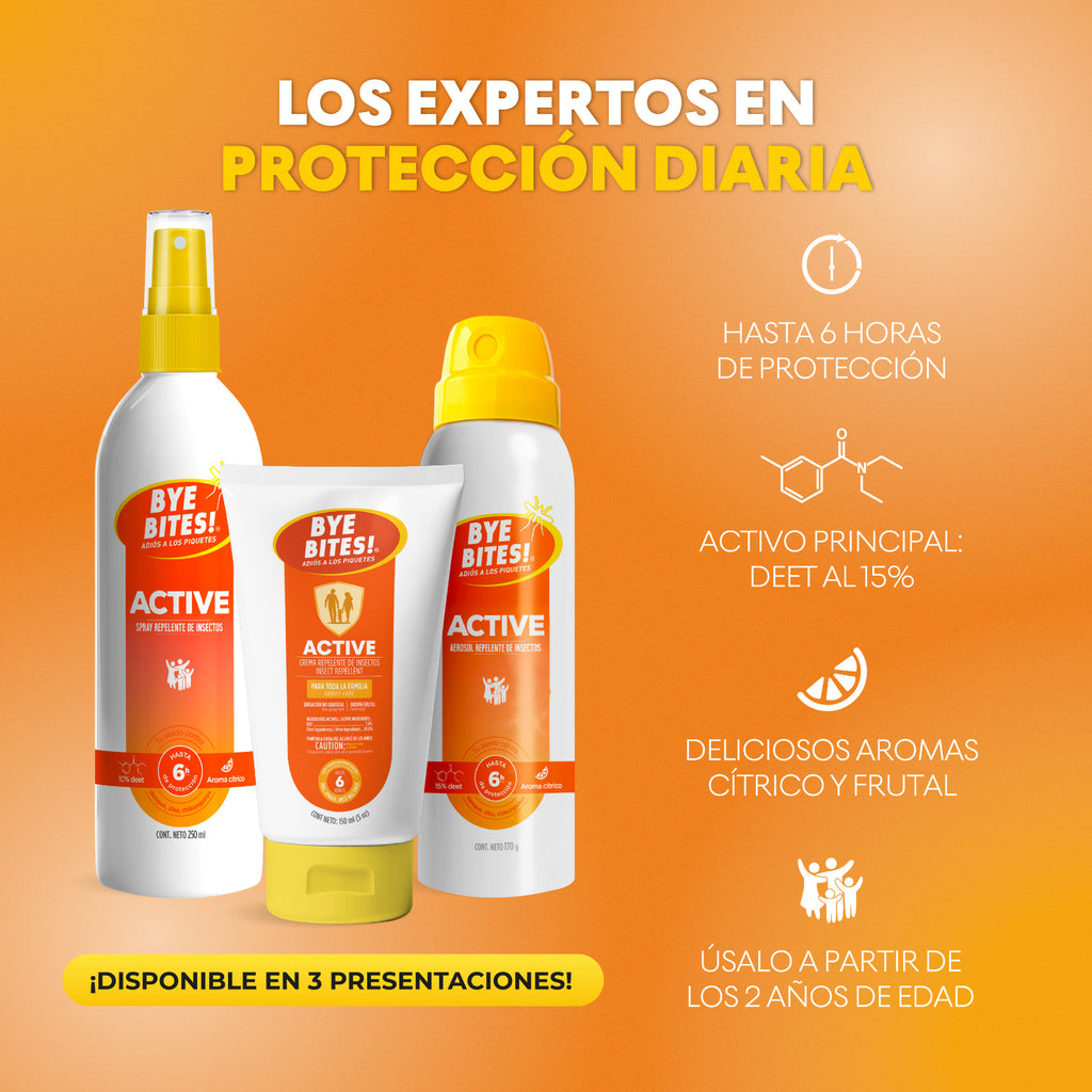 Caja 12 Piezas Spray Repelente de Mosquitos Active 250 ml uso diario | BYE BITES!
