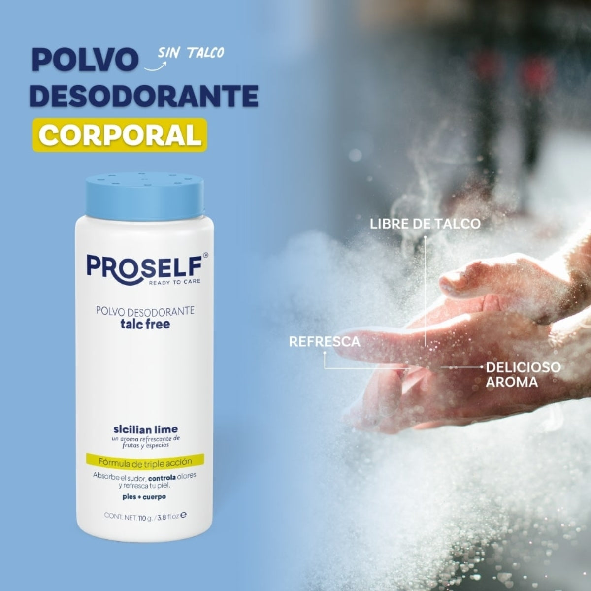 Polvo Desodorante para Pies Proself 110g Libre de Talco Control de mal Olor y Humedad | PROSELF