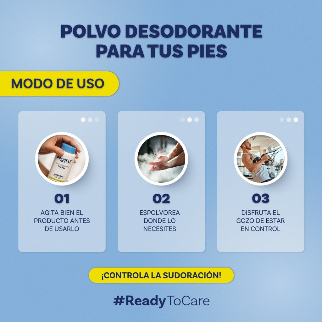 Polvo Desodorante para Pies Proself 110g Libre de Talco Control de mal Olor y Humedad | PROSELF