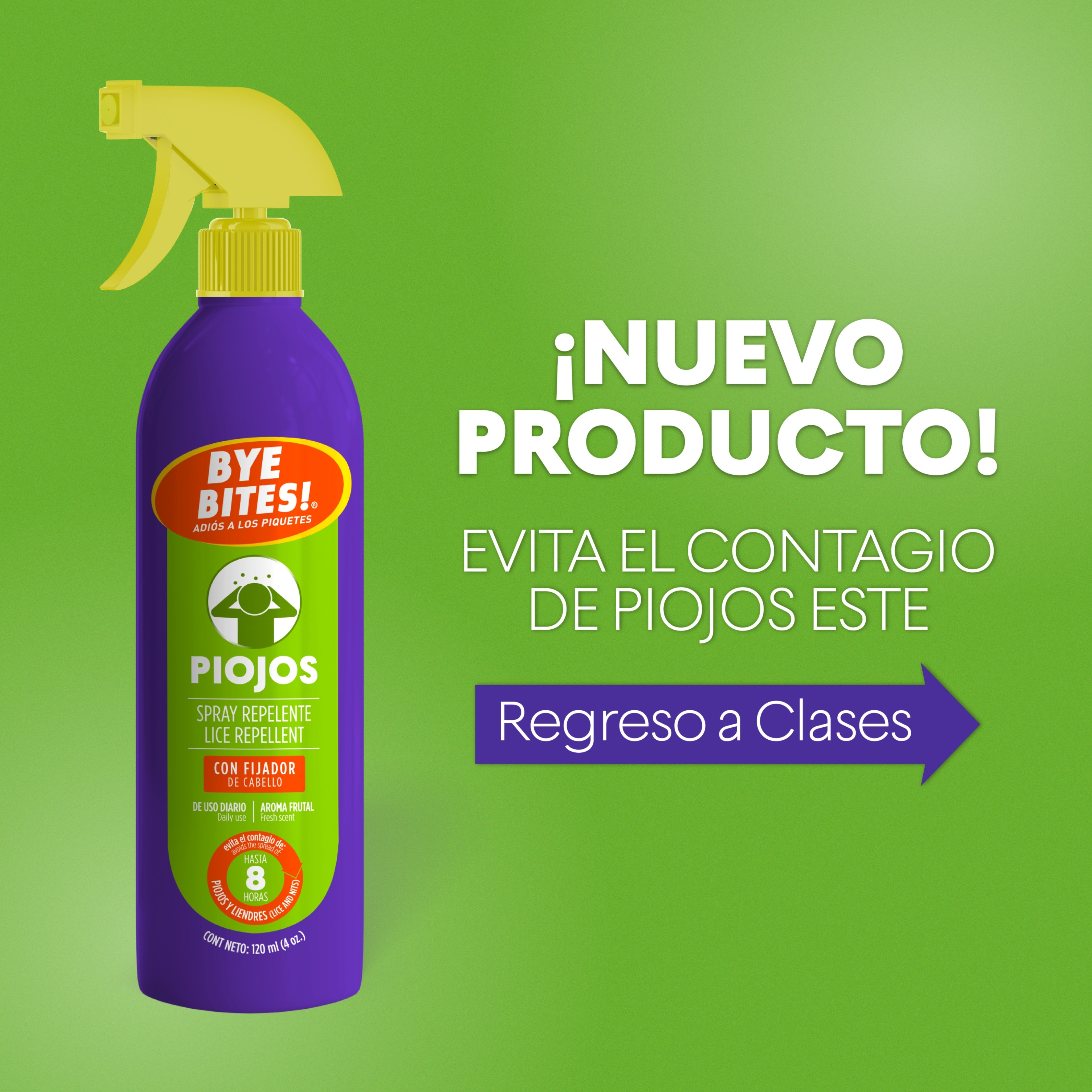 Spray Repelente De Piojos Con Fijador De Cabello 120 ml | BYE BITES!