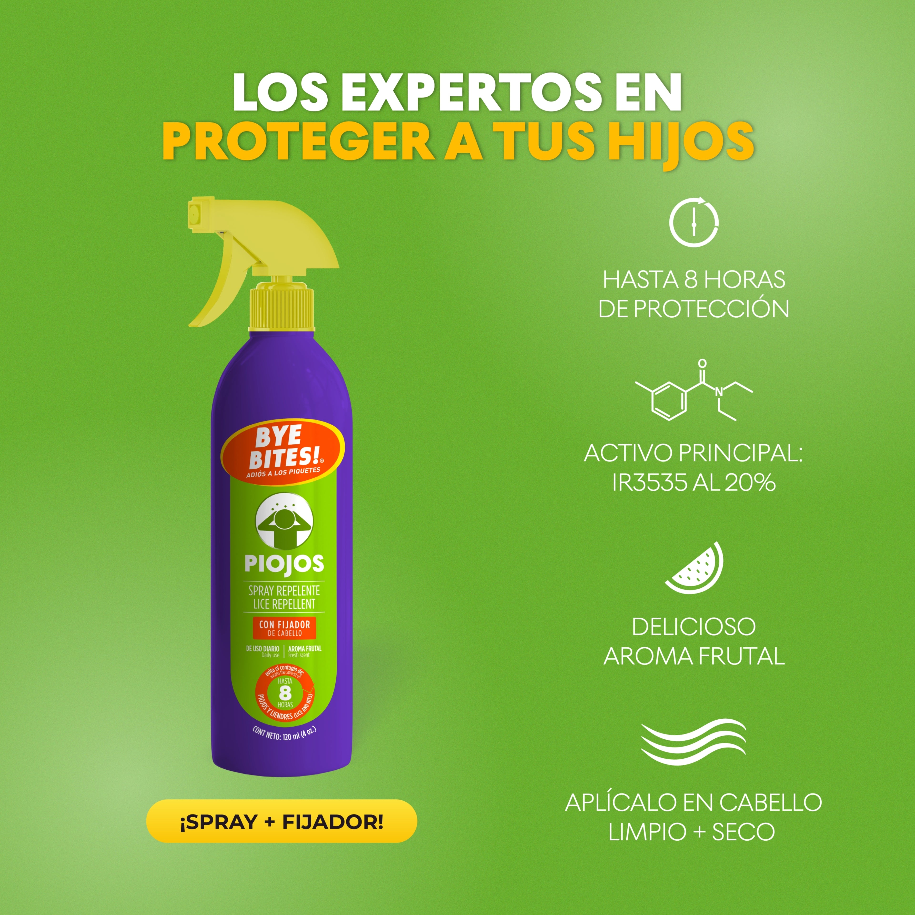 Spray Repelente De Piojos Con Fijador De Cabello 120 ml | BYE BITES!